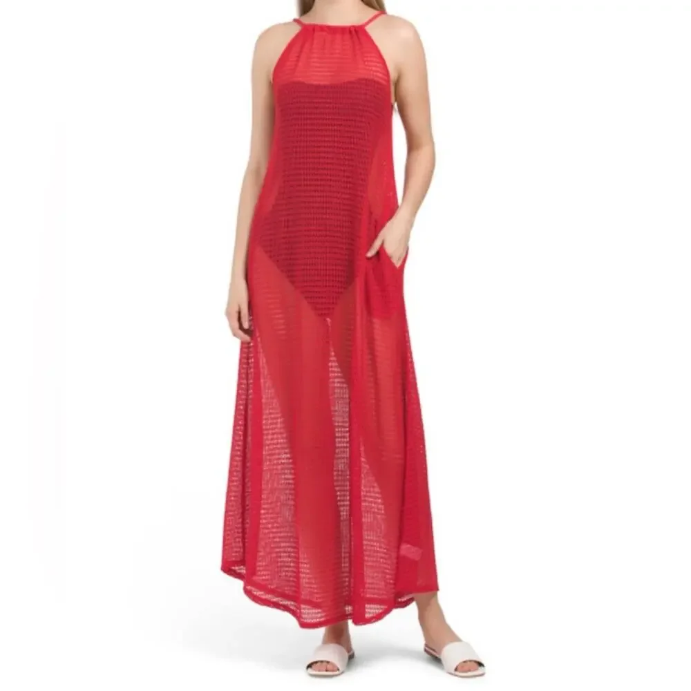 Haute Hippie Red Mesh Rope Strap Midi Cover Up Dress NWT S
